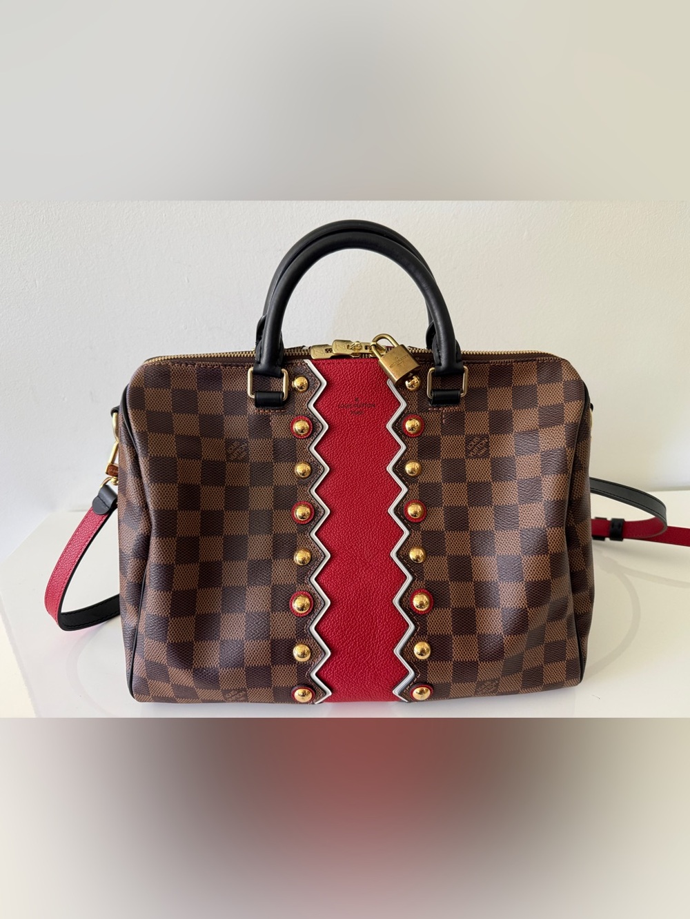 Louis Vuitton Karakoram Damier Studded Speedy Bandouliere 30 Canvas Bag Handbag